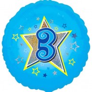 Blue Star Age 3 Birthday Balloon